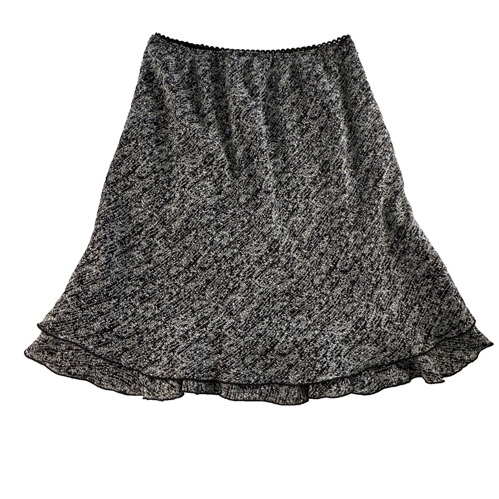 VTG 90s Y2K Mini Skirt M Black‎ White Ruffle Flowy Boho Fairy Indie